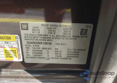 2015 Buick Enclave Premium z USA, uszkodzony, nr VIN 5GAKRCKD6FJ195168